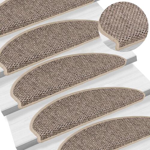 Selvklæbende trappemåtter 15 stk. 65x21x4 cm sisal-look beige