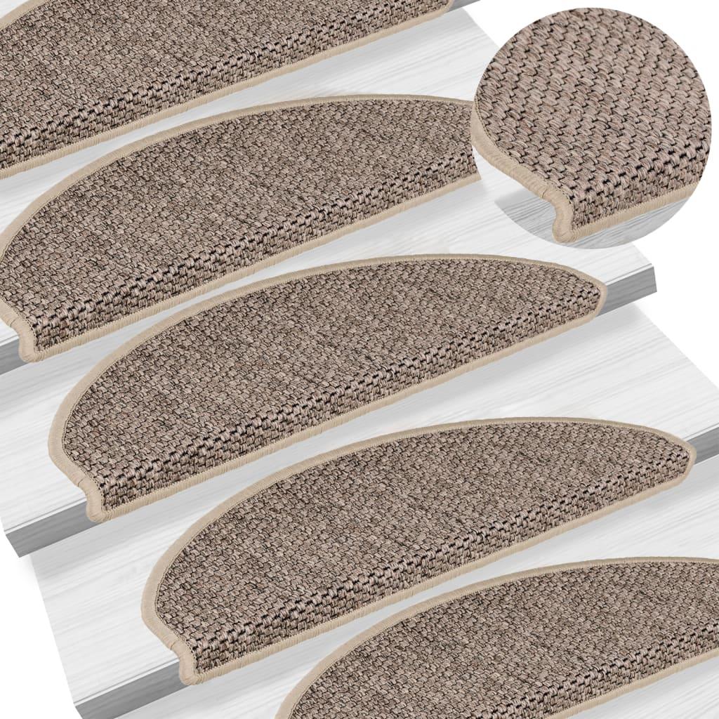 Selvklæbende trappemåtter 15 stk. 65x21x4 cm sisal-look beige