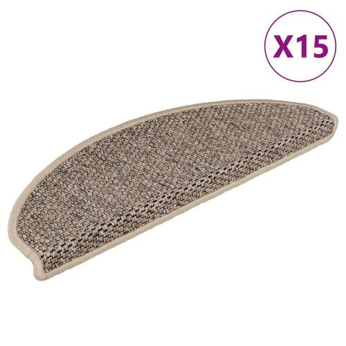 Selvklæbende trappemåtter 15 stk. 65x21x4 cm sisal-look beige