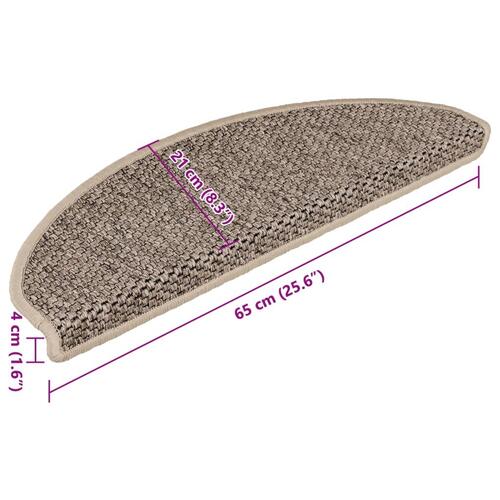 Selvklæbende trappemåtter 15 stk. 65x21x4 cm sisal-look beige