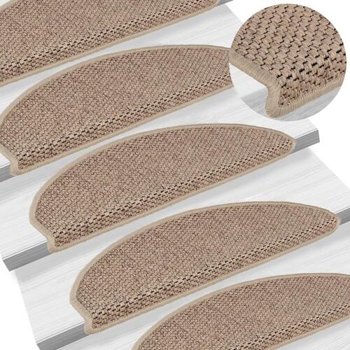 Selvklæbende trappemåtter 15stk. 65x21x4cm sisal-look sandfarve
