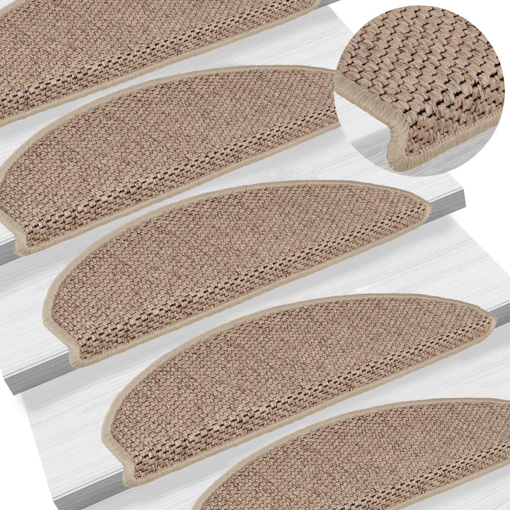 Selvklæbende trappemåtter 15stk. 65x21x4cm sisal-look sandfarve