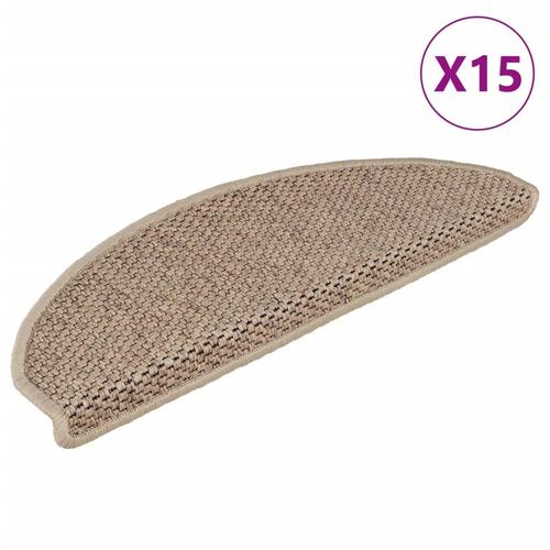 Selvklæbende trappemåtter 15stk. 65x21x4cm sisal-look sandfarve