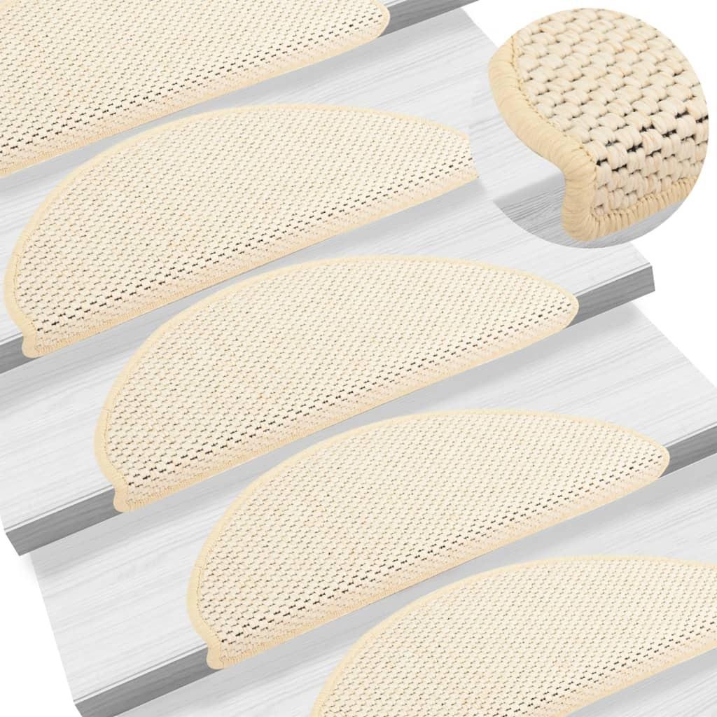 Selvklæbende trappemåtter 15 stk. 65x21x4 cm sisal-look creme