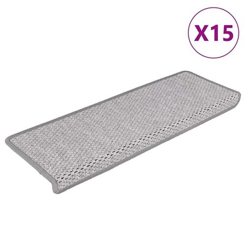 Selvklæbende trappemåtter 15 stk. 65x21x4 cm sisal-look platina