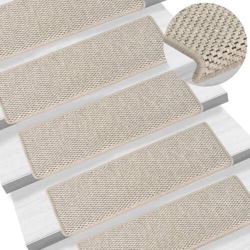 Selvklæbende trappemåtter 15 stk. 65x21x4 cm sisal-look sølv