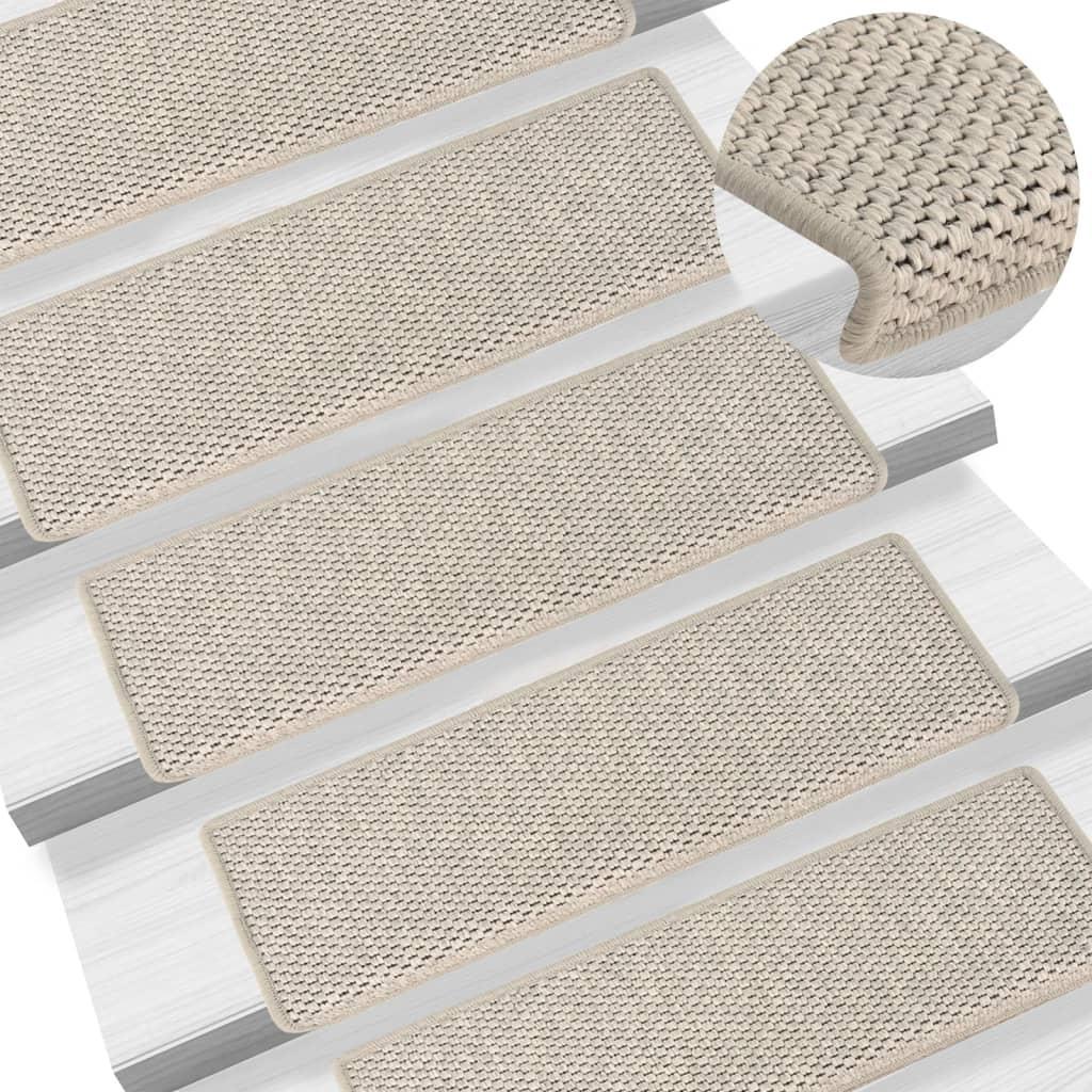 Selvklæbende trappemåtter 15 stk. 65x21x4 cm sisal-look sølv