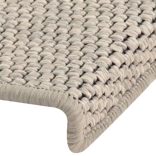 Selvklæbende trappemåtter 15 stk. 65x21x4 cm sisal-look sølv