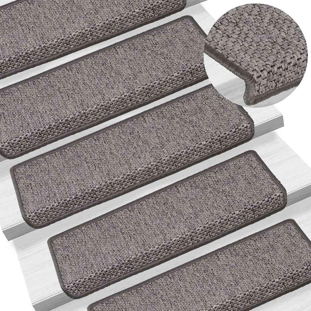 Selvklæbende trappemåtter 15stk. 65x21x4cm sisal-look grå beige