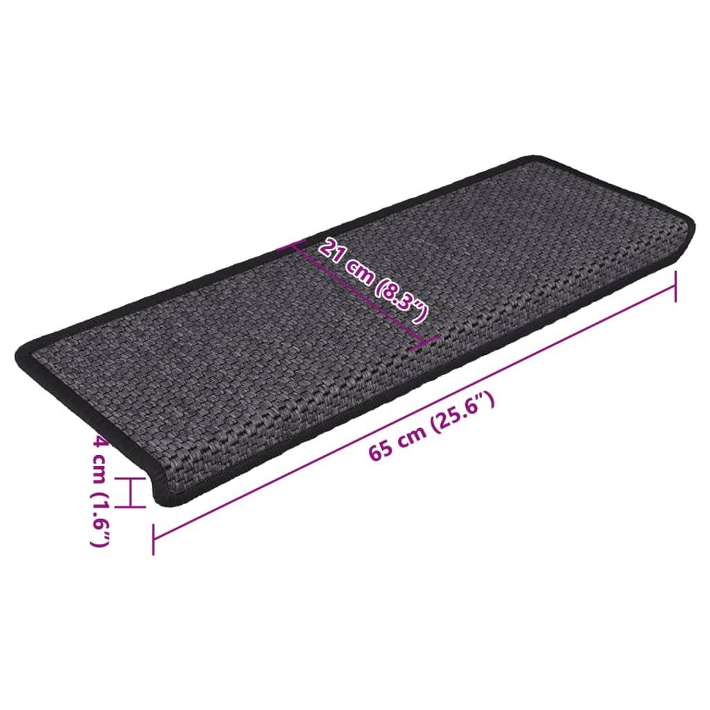 Selvklæbende trappemåtter 15 stk. 65x21x4cm sisal-look antracit