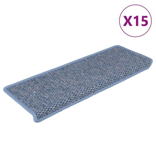 Selvklæbende trappemåtter 15 stk. 65x21x4 cm sisal-look blå
