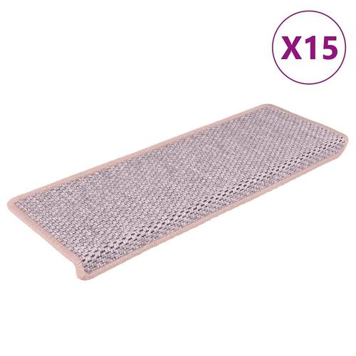 Selvklæbende trappemåtter 15 stk. 65x21x4 cm sisal-look lyserød