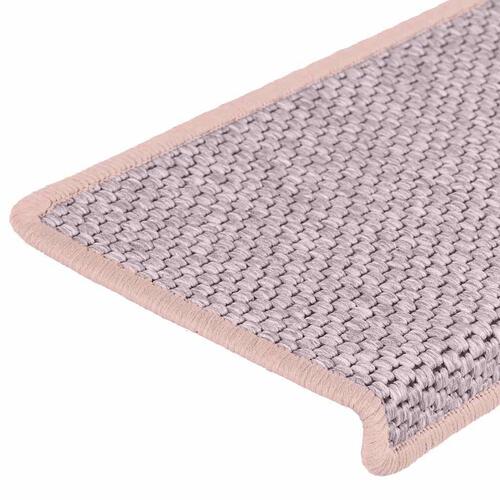 Selvklæbende trappemåtter 15 stk. 65x21x4 cm sisal-look lyserød