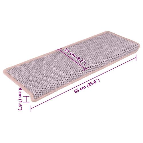 Selvklæbende trappemåtter 15 stk. 65x21x4 cm sisal-look lyserød