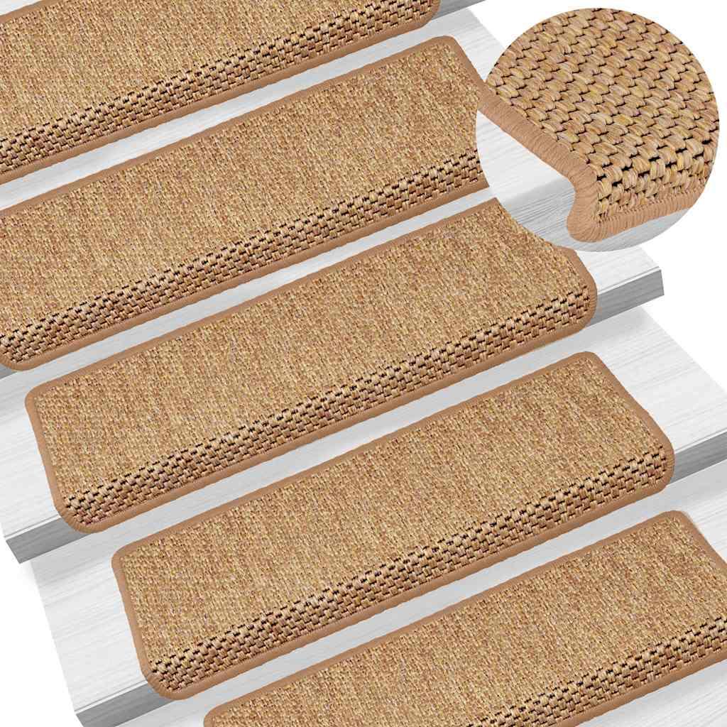 Selvklæbende trappemåtter 15 stk. 65x21x4 cm sisal-look orange