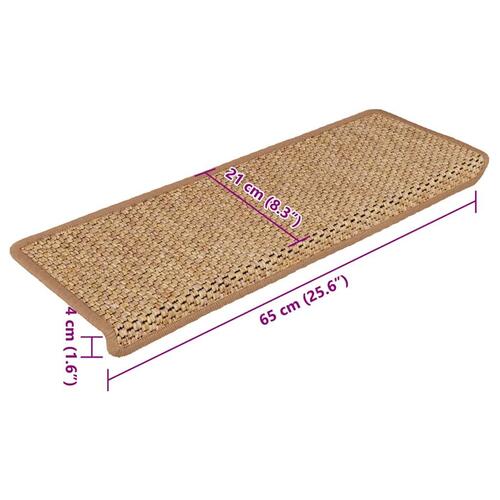 Selvklæbende trappemåtter 15 stk. 65x21x4 cm sisal-look orange