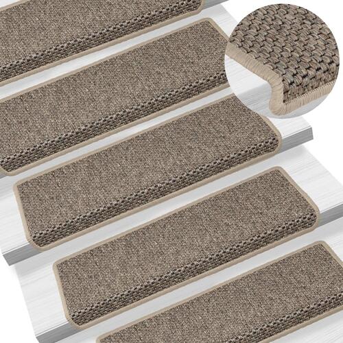 Selvklæbende trappemåtter 15 stk. 65x21x4 cm sisal-look beige