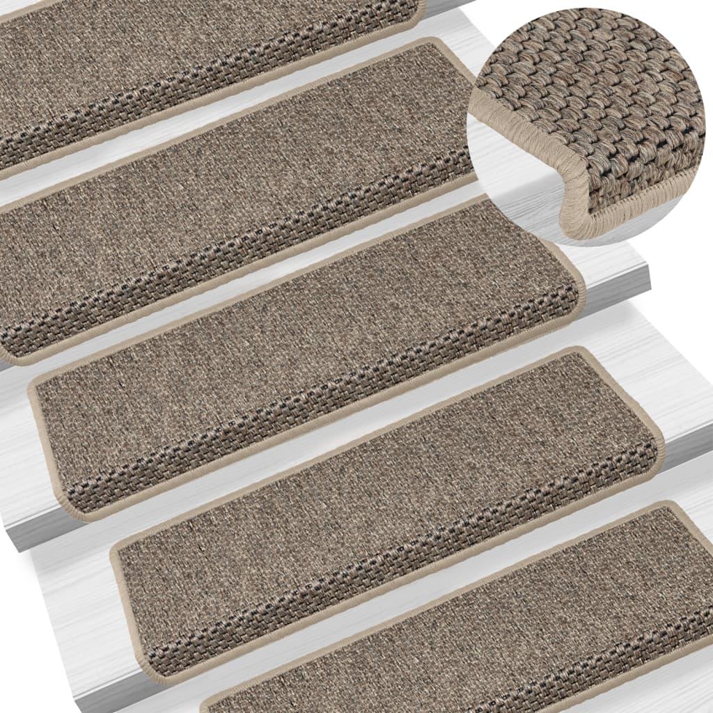 Selvklæbende trappemåtter 15 stk. 65x21x4 cm sisal-look beige