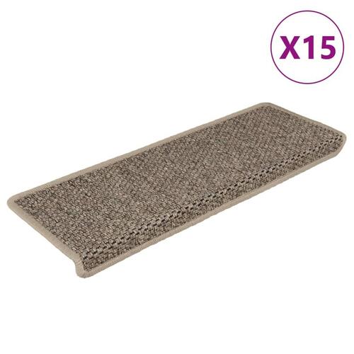 Selvklæbende trappemåtter 15 stk. 65x21x4 cm sisal-look beige