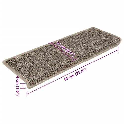 Selvklæbende trappemåtter 15 stk. 65x21x4 cm sisal-look beige