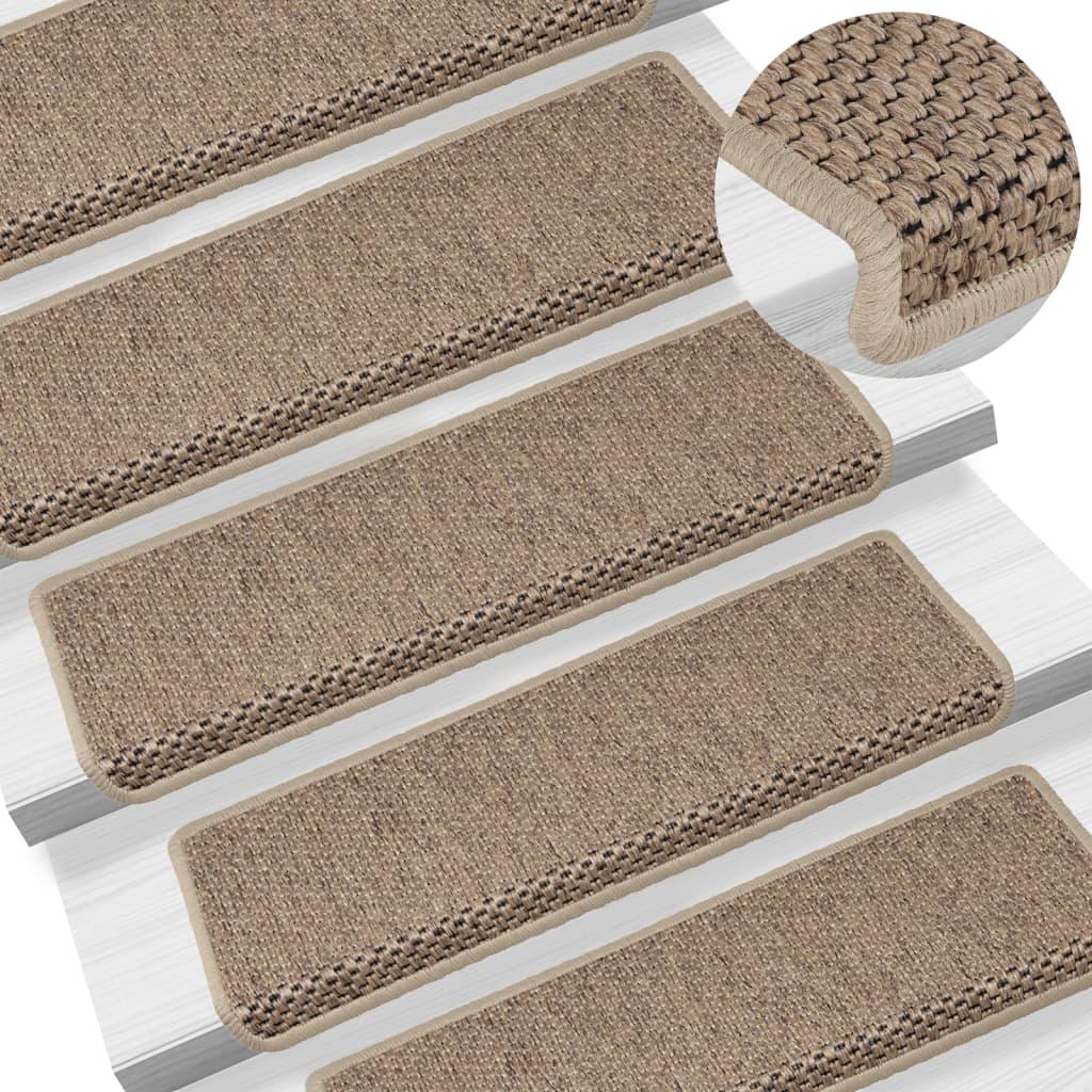 Selvklæbende trappemåtter 15stk. 65x21x4cm sisal-look sandfarve