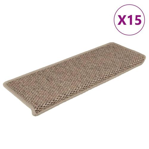 Selvklæbende trappemåtter 15stk. 65x21x4cm sisal-look sandfarve