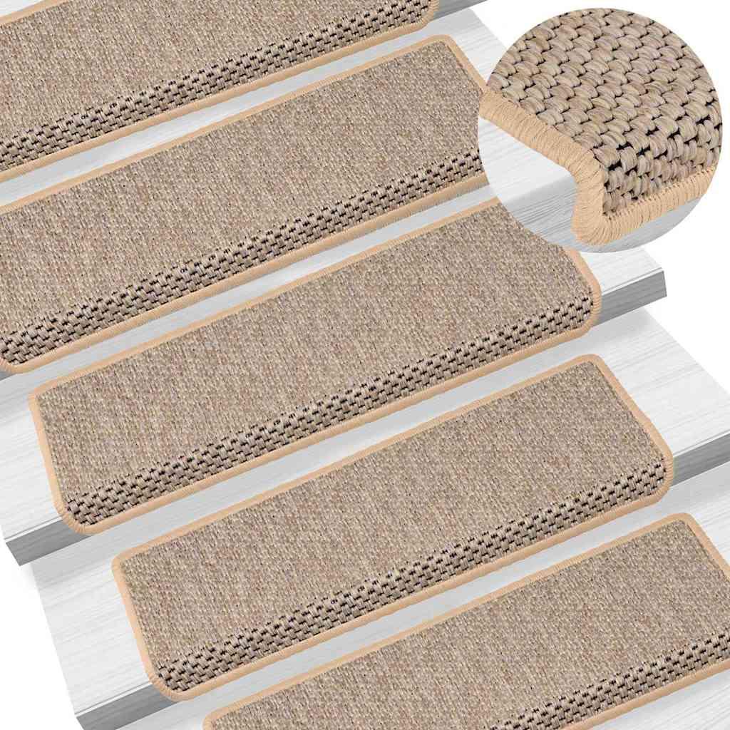Selvklæbende trappemåtter 15stk. 65x21x4cm sisal-look lys beige