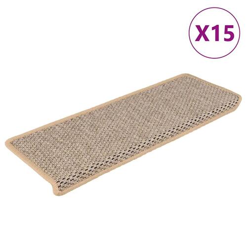Selvklæbende trappemåtter 15stk. 65x21x4cm sisal-look lys beige