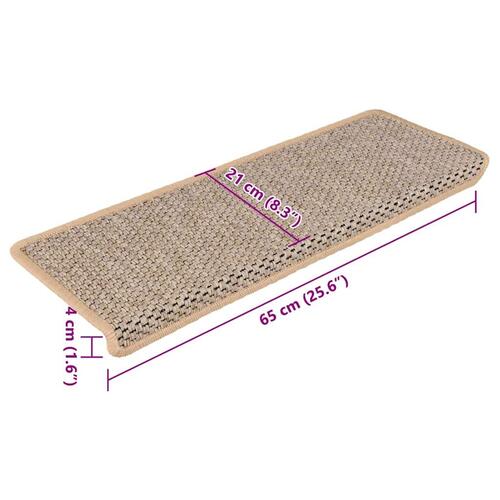 Selvklæbende trappemåtter 15stk. 65x21x4cm sisal-look lys beige