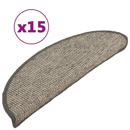 Selvklæbende trappemåtter 15 stk. 56x17x3 cm beige og grå
