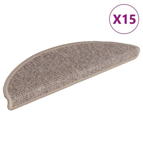 Selvklæbende trappemåtter 15 stk. 56x17x3 cm mørk beige