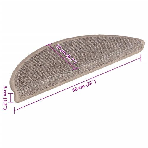 Selvklæbende trappemåtter 15 stk. 56x17x3 cm mørk beige