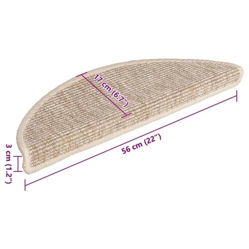 Selvklæbende trappemåtter 15stk. 56x17x3cm sisal-look lys beige