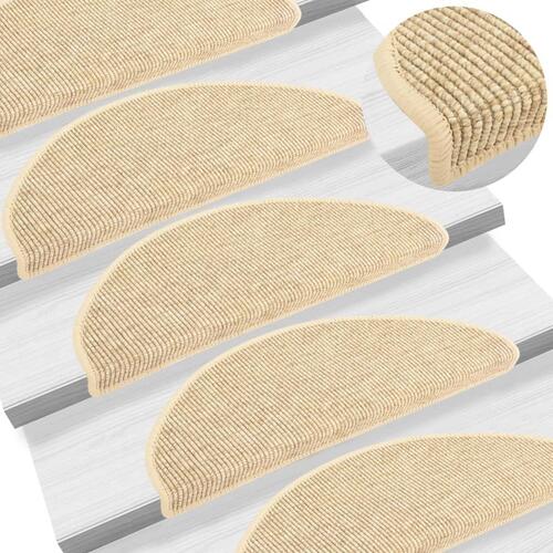 Selvklæbende trappemåtter 15 stk. 65x21x4 cm sisal-look beige