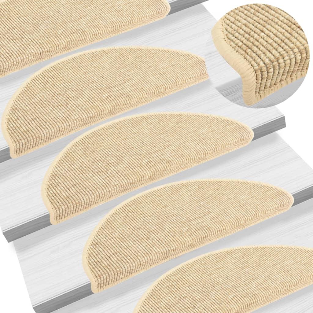 Selvklæbende trappemåtter 15 stk. 65x21x4 cm sisal-look beige