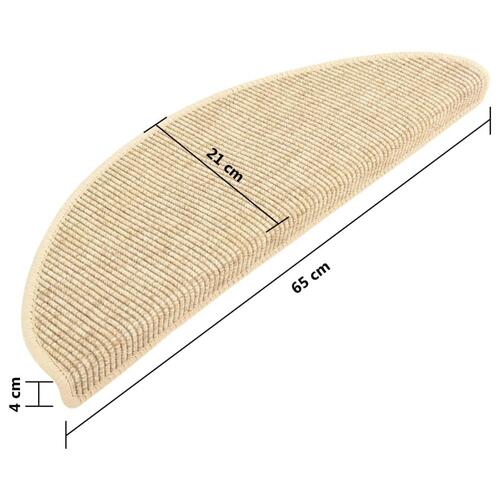Selvklæbende trappemåtter 15 stk. 65x21x4 cm sisal-look beige
