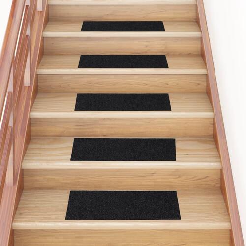 Selvklæbende trappemåtter 15 stk. 60x25 cm rektangulær sort