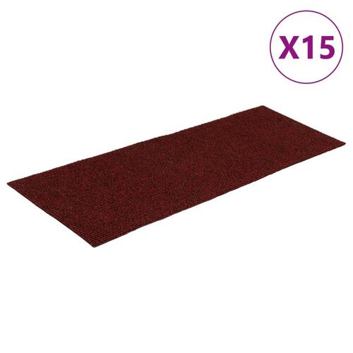 Selvklæbende trappemåtter 15 stk. 60x25 cm rektangulær rød