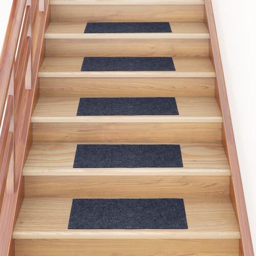 Selvklæbende trappemåtter 15 stk. 60x25 cm rektangulær gråblå