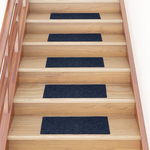 Selvklæbende trappemåtter 15 stk. 60x25 cm rektangulær blå