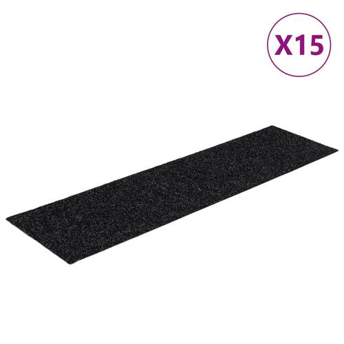 Selvklæbende trappemåtter 15 stk. 76x20 cm rektangulær sort