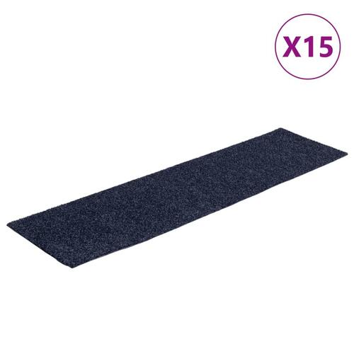 Selvklæbende trappemåtter 15 stk. 76x20 cm rektangulær gråblå