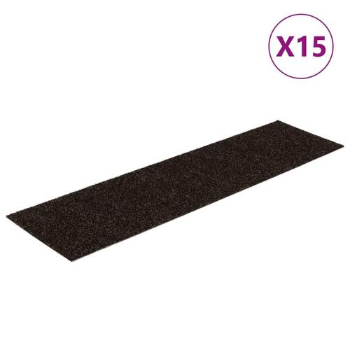 Selvklæbende trappemåtter 15 stk. 76x20 cm mørkebrun