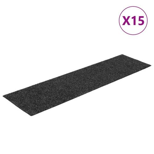 Selvklæbende trappemåtter 15 stk. 76x20 cm rektangulær antracit