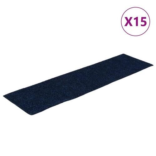 Selvklæbende trappemåtter 15 stk. 76x20 cm rektangulær blå