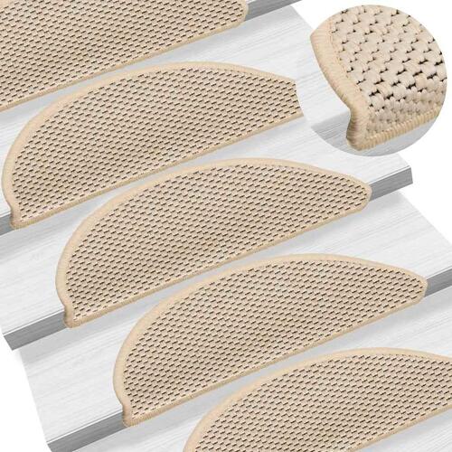 Selvklæbende trappemåtter 30 stk. 56x17x3 cm sisal-look creme