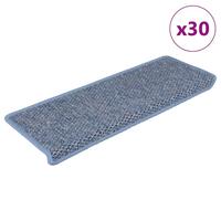 Selvklæbende trappemåtter 30 stk. 65x21x4 cm sisal-look blå