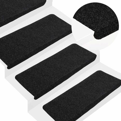 Selvklæbende trappemåtter 30 stk. 65x24,5x3,5 cm sort