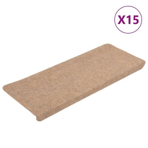 Selvklæbende trappemåtter 15 stk. 65x24,5x3,5 cm beige