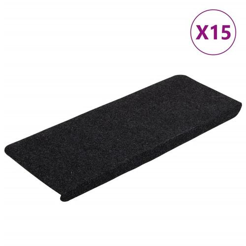Selvklæbende trappemåtter 15 stk. 65x24,5x3,5 cm sort